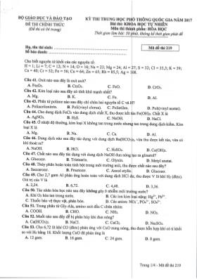 Đề thi Trung học phổ thông Quốc gia môn Hóa học năm 2017 - Mã đề 219
